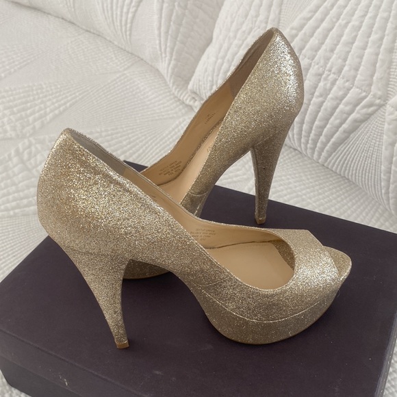 Enzo Angiolini Champagne Gold Sparkle High Heels Size 7.5 - Picture 2 of 5